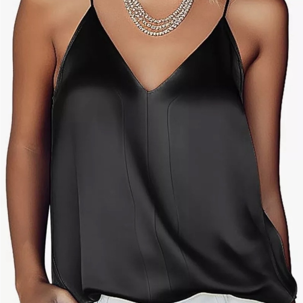 Black Satin Tank Top | V-Neck Silk Satin Camisole Spaghetti Strap | XL | New